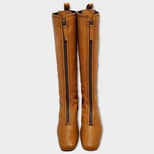 Vicini Tapeet Zipper Tall Leather Boot Front Zip Up Flat Riding Boots Sz 37.5